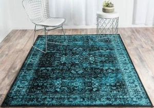 5 x 8 ft New Area Rug Black/Turquo H Home Decorative Art Soft Carpet Collectible - Picture 1 of 3