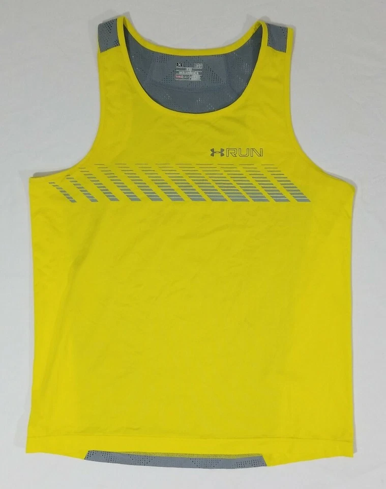 Under Armour Run Armourvent Apollo Running Fitted Tank Top Shirt Mens L Yellow - Image 1 of 4