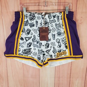 Mitchell & Ness Womens Doodle Shorts Sz XL White Purple Mesh Los Angeles Lakers - Picture 1 of 12