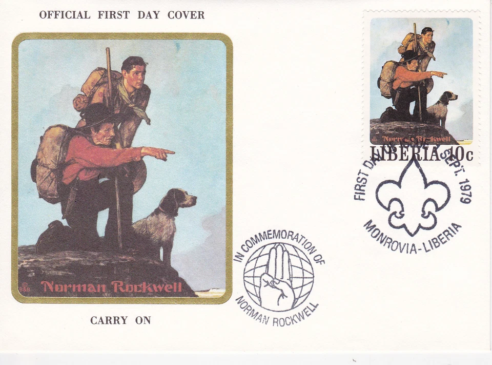 1979 LIBERIA SCOUTING / NORMAN ROCKWELL COMMEM.FDC COVER - CARRY ON BOY / CUB SC - Image 1 of 1