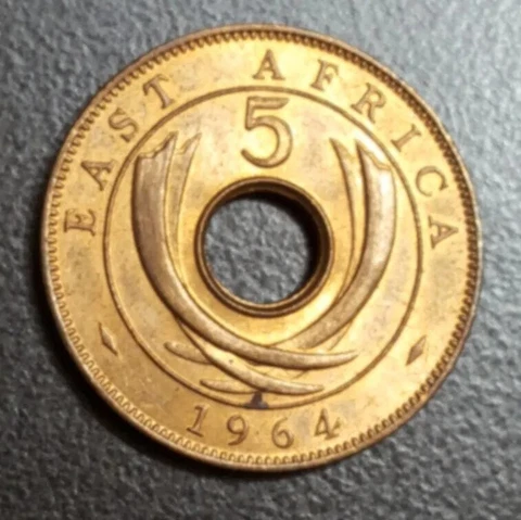 1964 EAST AFRICA 5 CENTS AU TONED COIN KM 39 Kenya Uganda Tanzania Tanganyika Cover