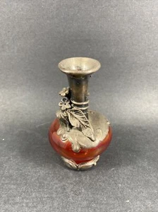 VTG King Solomon Finds Silver Overlay Flowers Cranberry Glass Mini Vase Israel - Picture 1 of 11