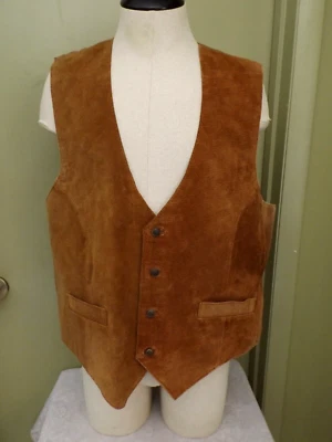 CHALECO DE CUERO EXPRESSIONS WORLDWIDE * DOS BOLSILLOS * L * MARRÓN * Foto 1 de 4