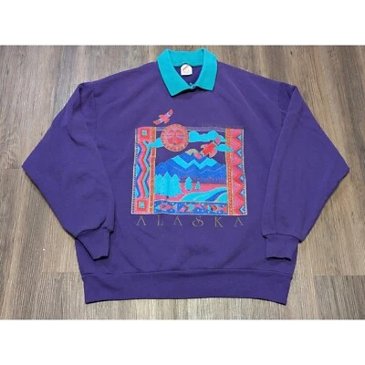 Jerzees Alaska Denali National Park Graphic Crewneck Sweatshirt Purple L Fading - Image 1 of 4