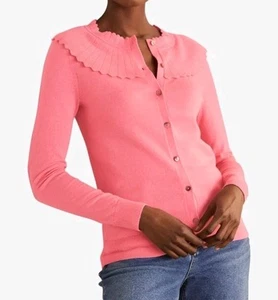 BODEN Pink Button Up Cardigan Size 18 Abercorn Scalloped Collar Long Sleeve Cute - Picture 1 of 9