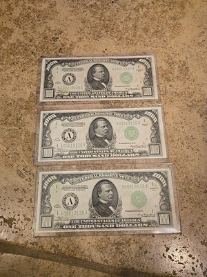 Very Rare 1934 Three $1000 BOSTON - Image 1 of 4