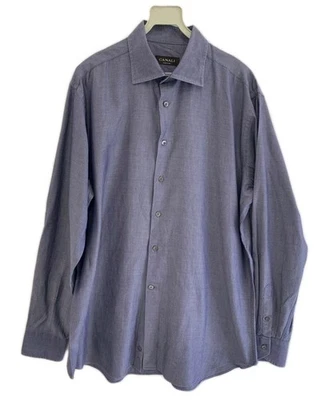 Camisa de vestir Canali para hombre 42 16,5 L azul espiga 100 % algodón hecha en Italia #C3 Foto 1 de 4