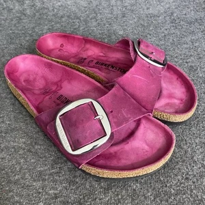 Birkenstock Madrid Big Buckle Slide Womens 8 - 8.5 EU 39 Fuchsia Leather MARKS - Picture 1 of 13