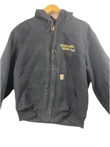Carhartt Barn Jacket Mens L Large Black Canvas Coat Hood Vintage USA Union - Picture 1 of 14