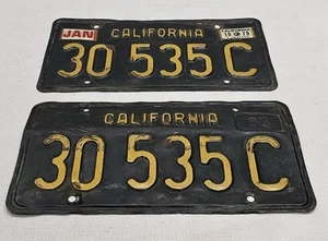 California Black/Yellow License Plates set 2 With Plate # 30 535 C 1979 Sticker - Picture 1 of 11