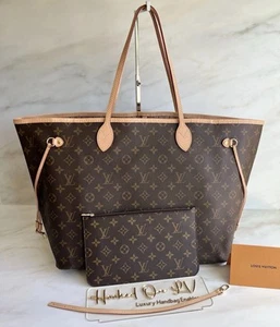2025 Auth Louis Vuitton Neverfull GM Monogram Handbag Tote & Wristlet w/ Receipt - Picture 1 of 24