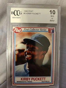 1990 Post Kirby Puckett #3 Graded BCCG 10 Mint Or Better Minnesota Twins - Picture 1 of 2