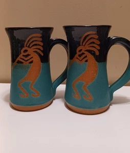Kokopelli Handarbeit Künstler signiert Stein Keramik Becher Paar 2001 - Bild 1 von 2