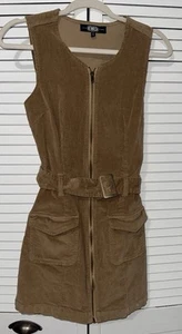Sleeveless Full Zip Shift Dress Medium Y2K vintage corduroy dress belt old money - Picture 1 of 8