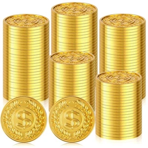 100 Pcs Plastic Gold Coins Fake Pirate Play Coins Spanish Doubloons St. Patri... - Picture 1 of 6