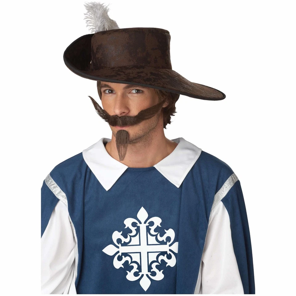 El Dandy Mosquetero Capitán Villano Hombre Disfraz Marrón Mentón Parche Bigote Set Foto 1 de 1