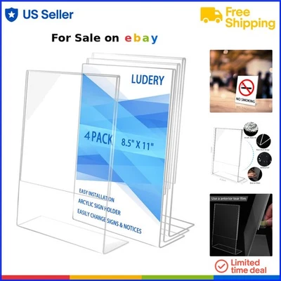 Acrylic Sign Holder 8.5x11 Inches Plastic Display Stand Tabletop Office Home ... - Image 1 of 4