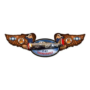 P-47 Thunderbolt Winged Oval Metal Sign - Hand Made in USA with American Steel - Picture 1 of 1