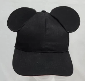 Disney Mickey Mouse Black Cap Hat Mouse Ears Snapback Red Embroidered Mickey - Picture 1 of 5