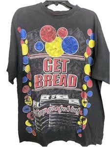 Vintage Y2K Mens Black Get Bread Money Hip Hop Streetwear T Shirt Size 2XL - Picture 1 of 3
