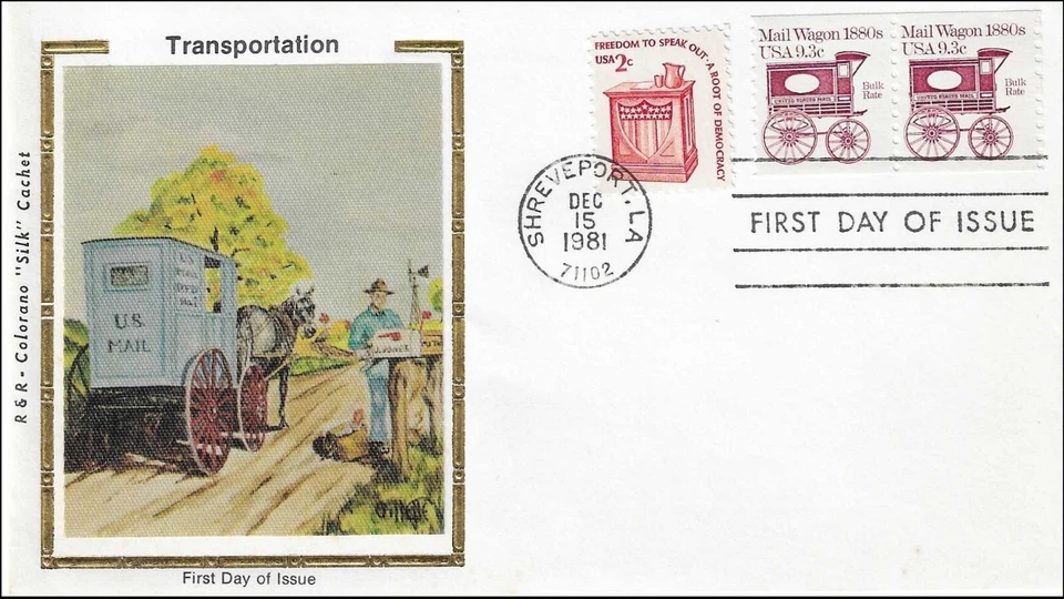 Mail Wagon 1880s Horse-Drawn Carriage Transportation US 1 Colorano 1903 FDC 1981 - Image 1 of 1
