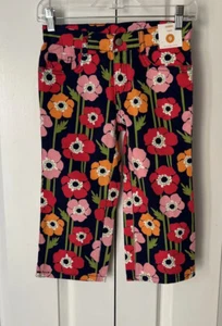 NWT Gymboree Red Blue Floral Capri Denim Jeans Girls Size 9 Adjustable Waist B33 - Picture 1 of 7