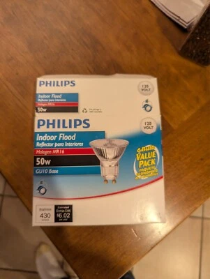 3 Pack Philips Indoor Flood MR16 50W GU10 Base 430 Lumen / 120 V Light Bulbs Ppd - Image 1 of 2