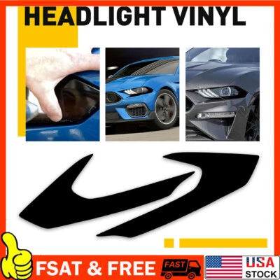 2PCS Headlight Tint Tint Vinyl Film Precut Overlay For 2018-2021 Ford Mustang - Image 1 of 4