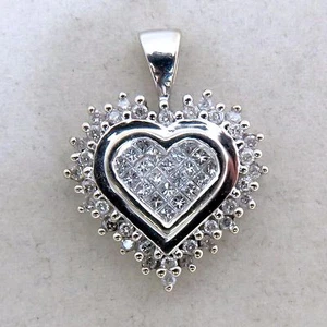 Colgante de oro blanco de 10K en forma de corazón con ~ 0,90 quilates de diamantes (3,7 g, 0,875") - Imagen 1 de 12