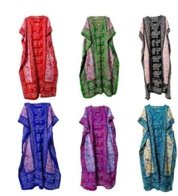 Mujeres Caftán Largo Caftán Vestido Túnica Vestido Prendas para dormir Hippy Boho Maxi Talla Grande Foto 1 de 4