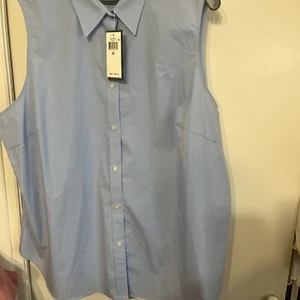 Plus Size Lauren Ralph Lauren 3X Button Front Shirt Blouse Sleeveless Blue NWT - Picture 1 of 15