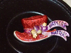 JMC "Hatters Matter" Bright Red Hat Pin 1"x2" - Picture 1 of 3
