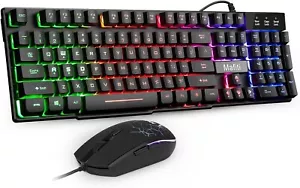 RK101 Computer Keyboard Mouse Combo Wired, RGB Backlit USB Keyboard - Picture 1 of 5