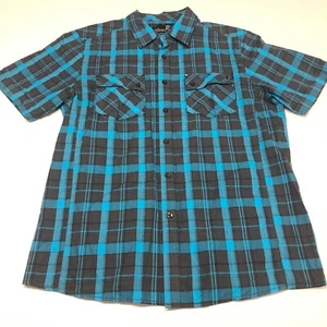 Elixir Mens button down Blue Plaid short sleeve shirt size large - Picture 1 of 5