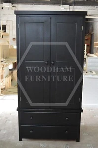 HANDMADE SHAKER 2 DRAWER GENTS WARDROBE IN BLACK (NOT FLATPACKED) - Picture 1 of 10