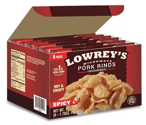 Lowrey's Bacon Curls Microwave Pork Rinds (Chicharrones) Hot & Spicy 1.75OZ (6CT - Picture 1 of 5