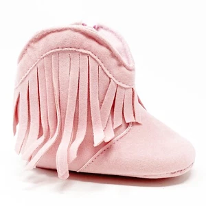 Infant Girl’s Moccasin Boots Western Cowboy Boots Soft Booties Fringe Pink SZ 1 - Picture 1 of 8