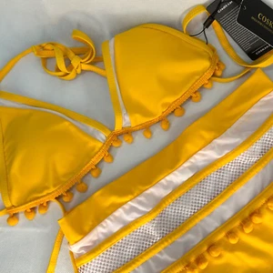 Cosaka Yellow Two-Piece String Bikini With Hi Waist Bottoms, Tassles - Picture 1 of 16