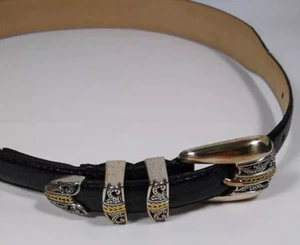 Arden Leather Co. Women's Black Belt size M Italian Lizard Emboss Calfskin READ - Imagen 1 de 10