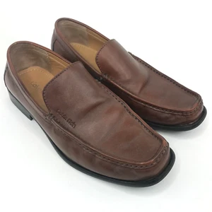 Calvin Klein Mens Brown Leather Slip On Loafer 9.5 M Shoes Neil Preppy Academia - Picture 1 of 12