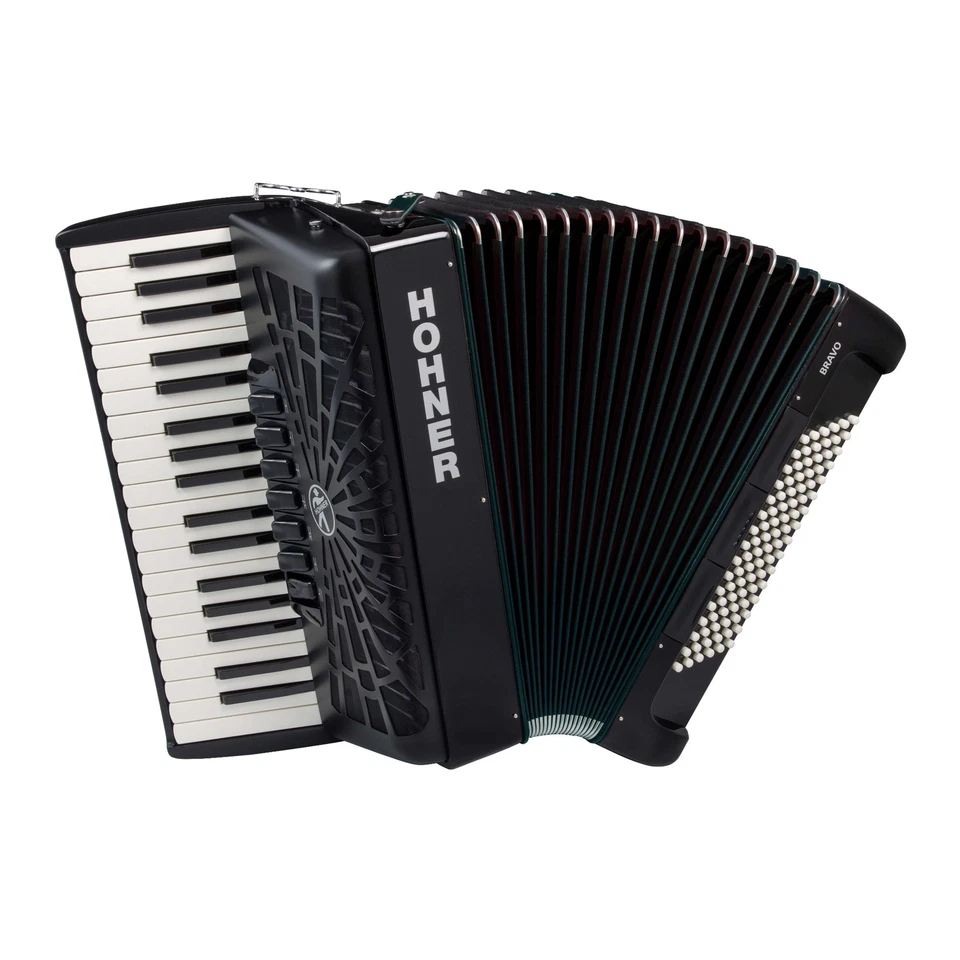 Hohner Bravo III 96 Chromatic Piano Key Accordion Jet Black - Image 1 of 4