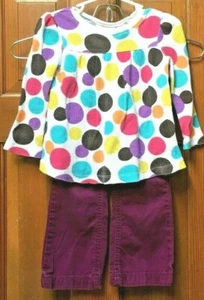Jumping Beans Sz 2T Long Sleeve Polka Dot Shirt Top Purple Jeans 2 Piece Outfit - Picture 1 of 6