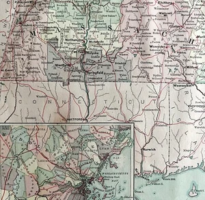 1879 Map Massachusetts Boston US Victorian Atlas Geography 1st Edition DWAA9 - Picture 1 of 2