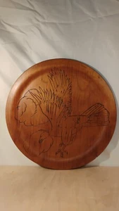 VINTAGE HAND CARVING WOOD WALL HANGING PLAQUE EAGLE BIRD CLOUDS SWOOPING IN 12in - Picture 1 of 6