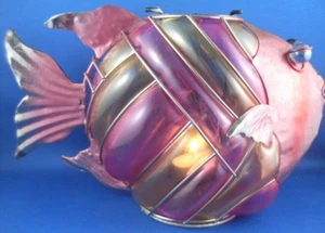 Retro Collectable Handcrafted METAL & PAINTED GLASS FISH TEALIGHT CANDLE HOLDER - Imagen 1 de 12