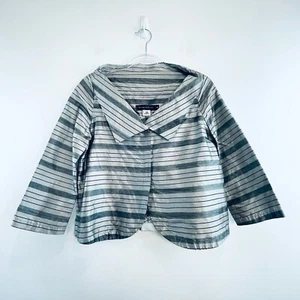 Breathless Size 2 (10 12) Grey Stripe Raw Silk Cropped Lightweight Jacket - Picture 1 of 24