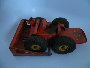 Vintage 1950's NYLint NY Lint Toys Orange Heavy Pressed Metal Bull Dozer Truck - Picture 1 of 8