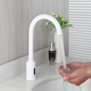 White Vessel Sink Automatic Electronic Hands Faucet Mixer Deck Mounted Taps - Picture 1 of 11