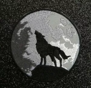 Wolf and Moon Easy Iron On Patch Sew Moonscape Howling dog Goth Emo - Picture 1 of 2