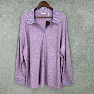 Isaac Mizrahi Purple Ribbed Knit Long Sleeve Collared Shirt Womens 2X Preppy - Picture 1 of 7